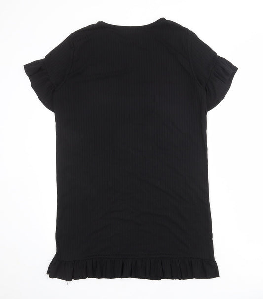 I SAW IT FIRST Womens Black Polyester T-Shirt Dress Size 10 Round Neck Pullover