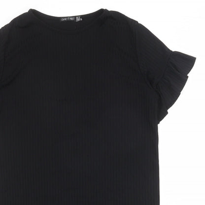 I SAW IT FIRST Womens Black Polyester T-Shirt Dress Size 10 Round Neck Pullover