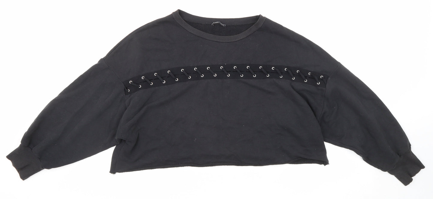 Zara Womens Black Cotton Pullover Sweatshirt Size S Pullover