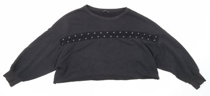 Zara Womens Black Cotton Pullover Sweatshirt Size S Pullover