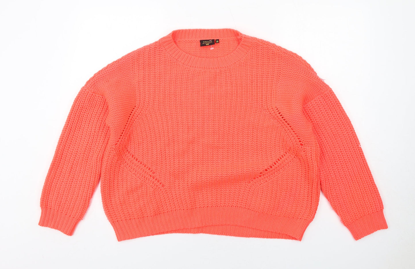 Golddigga Womens Orange Round Neck Acrylic Pullover Jumper Size 16