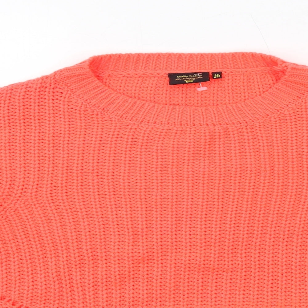 Golddigga Womens Orange Round Neck Acrylic Pullover Jumper Size 16