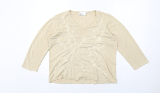 BHS Womens Beige V-Neck Acrylic Pullover Jumper Size 16