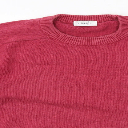 Cotton Womens Pink Round Neck Cotton Pullover Jumper Size L