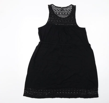 H&M Womens Black Cotton Tank Dress Size M Round Neck Pullover - Lace Details