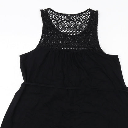 H&M Womens Black Cotton Tank Dress Size M Round Neck Pullover - Lace Details