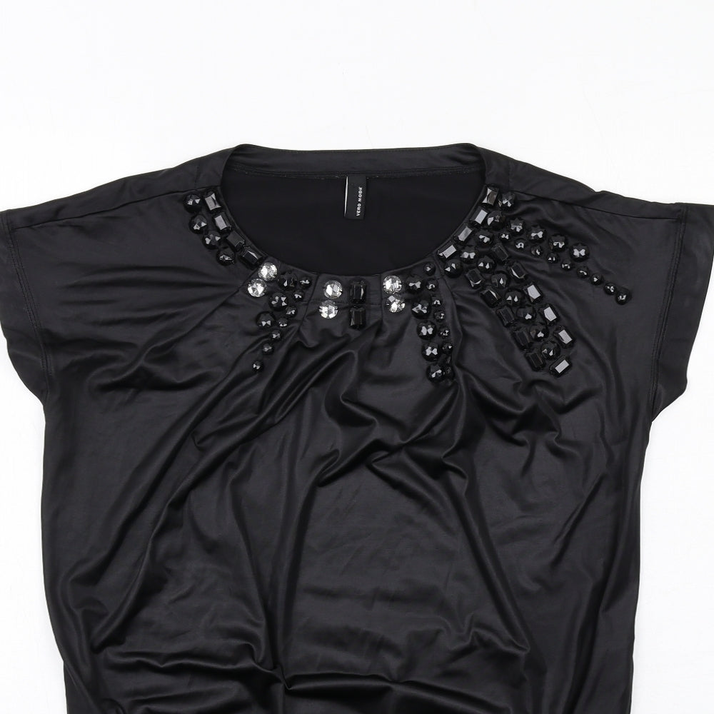 VERO MODA Womens Black Polyester Mini Size XS Round Neck Pullover