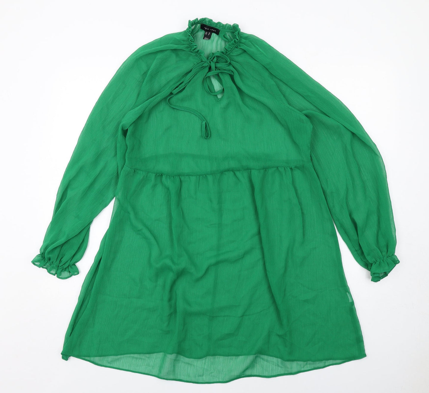 New Look Womens Green Polyester A-Line Size 12 Round Neck Tie