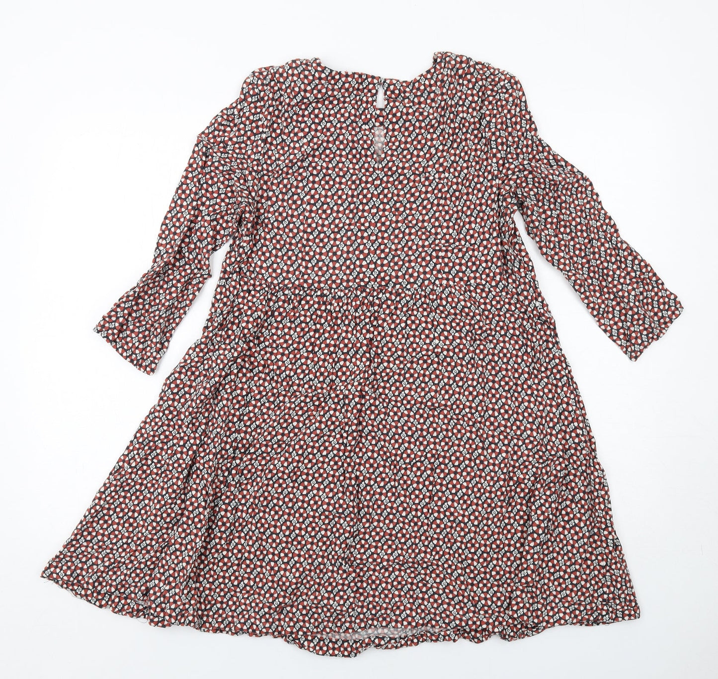 H&M Womens Multicoloured Geometric Viscose A-Line Size 12 Round Neck Button