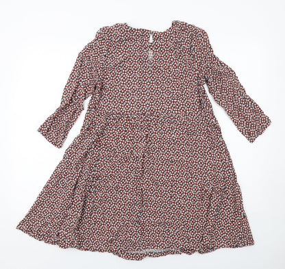 H&M Womens Multicoloured Geometric Viscose A-Line Size 12 Round Neck Button