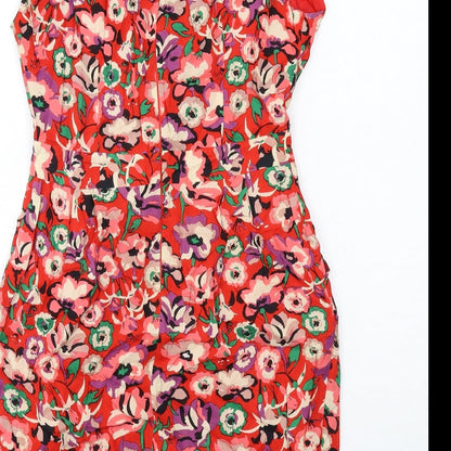 Great Plains Womens Red Floral Modal Shift Size M V-Neck Zip
