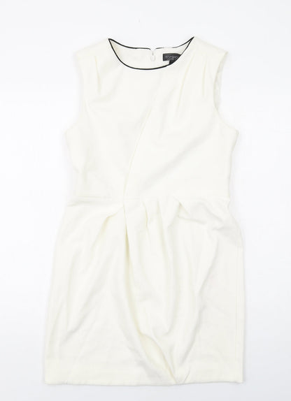 Topshop Womens Beige Polyester Shift Size 12 Round Neck Zip