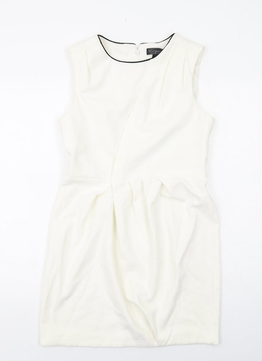 Topshop Womens Beige Polyester Shift Size 12 Round Neck Zip