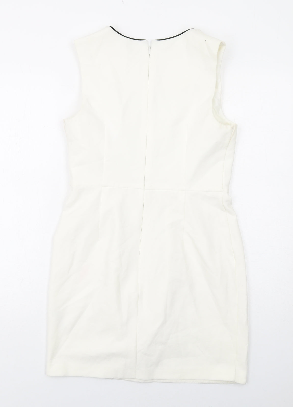 Topshop Womens Beige Polyester Shift Size 12 Round Neck Zip