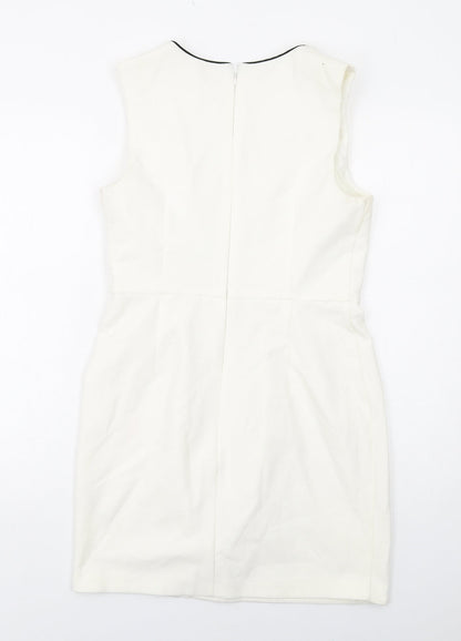 Topshop Womens Beige Polyester Shift Size 12 Round Neck Zip
