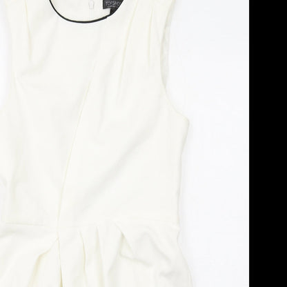 Topshop Womens Beige Polyester Shift Size 12 Round Neck Zip