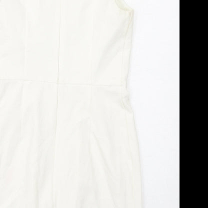 Topshop Womens Beige Polyester Shift Size 12 Round Neck Zip