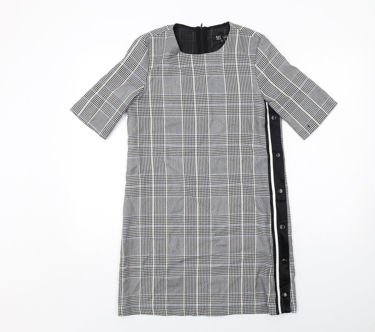 Zara Womens Grey Plaid Polyester Shift Size M Round Neck Zip