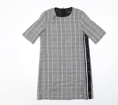 Zara Womens Grey Plaid Polyester Shift Size M Round Neck Zip