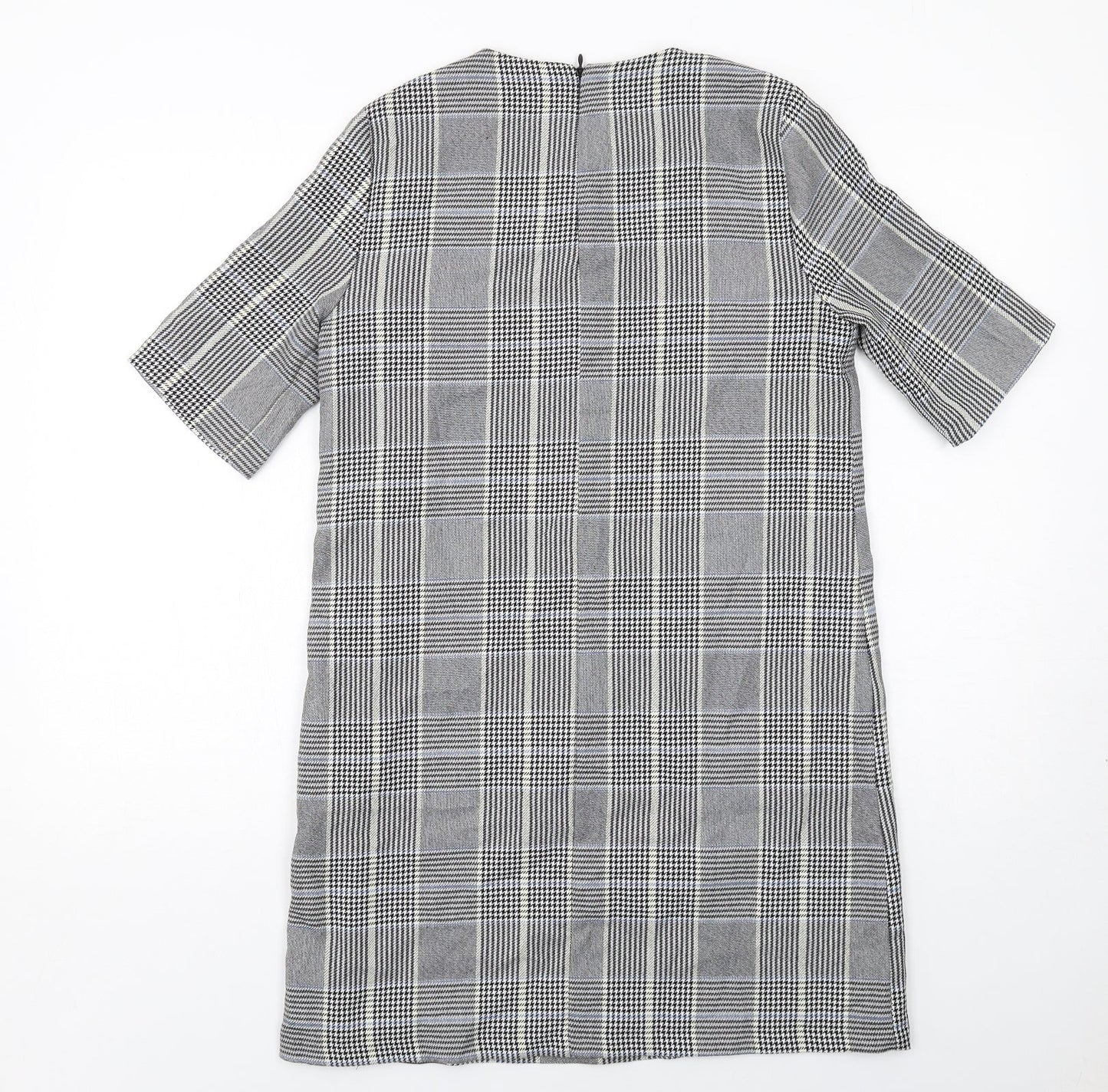 Zara Womens Grey Plaid Polyester Shift Size M Round Neck Zip