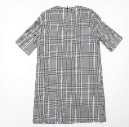 Zara Womens Grey Plaid Polyester Shift Size M Round Neck Zip