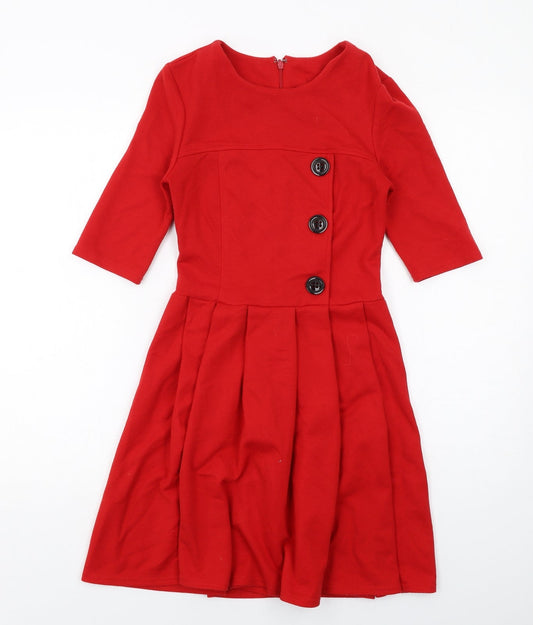 ASOS Womens Red Polyester Fit & Flare Size 8 Round Neck Zip