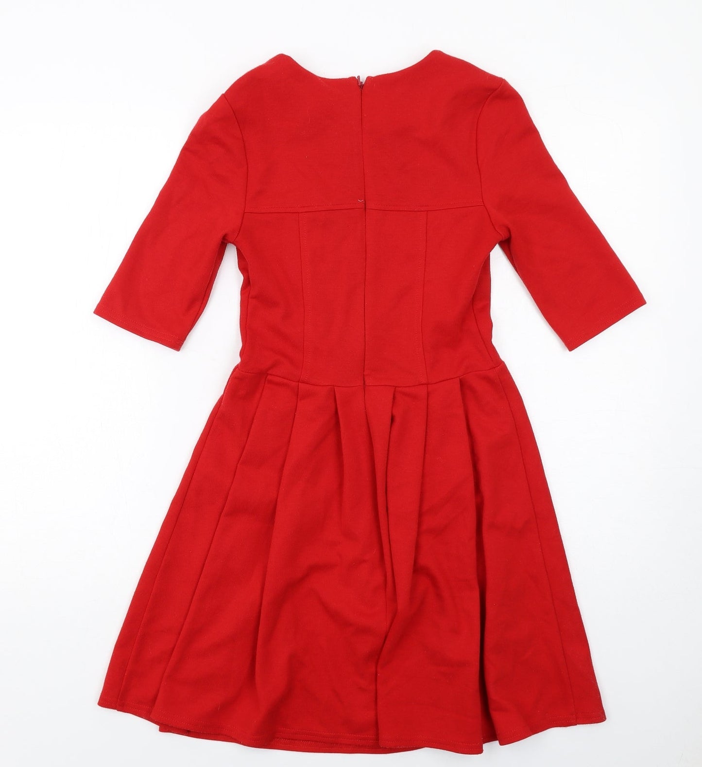 ASOS Womens Red Polyester Fit & Flare Size 8 Round Neck Zip