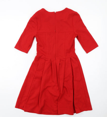 ASOS Womens Red Polyester Fit & Flare Size 8 Round Neck Zip