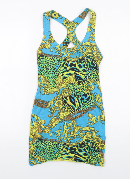 Motel Womens Multicoloured Geometric Cotton Bodycon Size XS Round Neck Pullover