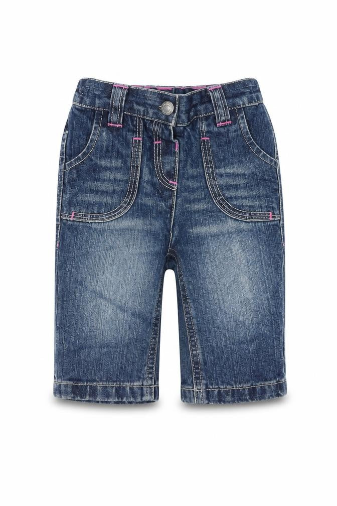 Front view of Next Baby Blue 100% Cotton Cropped Jeans, size 3-6, Months Zip