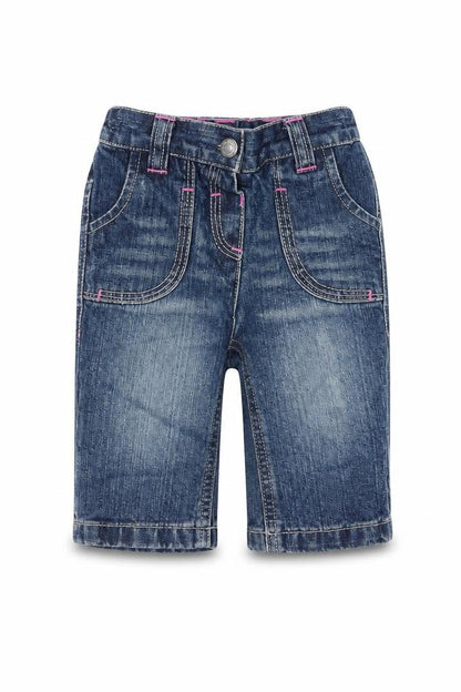 Front view of Next Baby Blue 100% Cotton Cropped Jeans, size 3-6, Months Zip