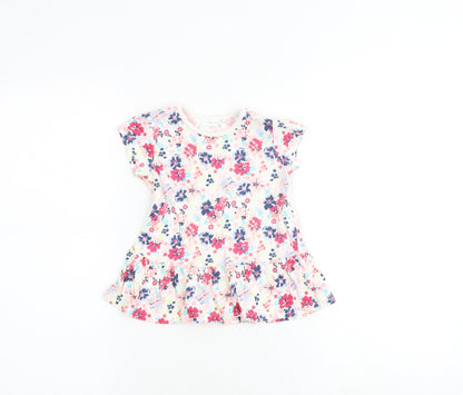 NEXT Baby Multicoloured Floral 100% Cotton T-Shirt Dress Size 12-18 Months Crew Neck Snap