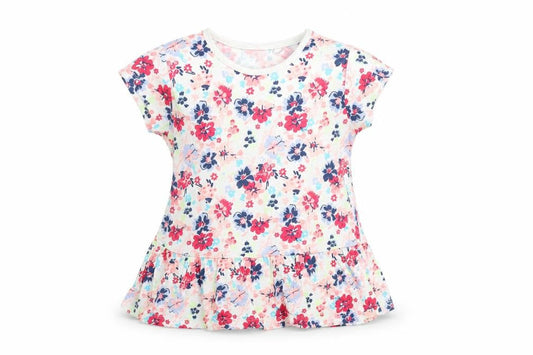 NEXT Baby Multicoloured Floral 100% Cotton T-Shirt Dress Size 12-18 Months Crew Neck Snap