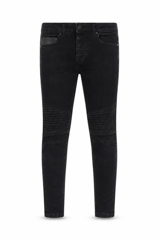 Front view of Denim & Co. men’s black cotton skinny jeans, size 30, in slim zip