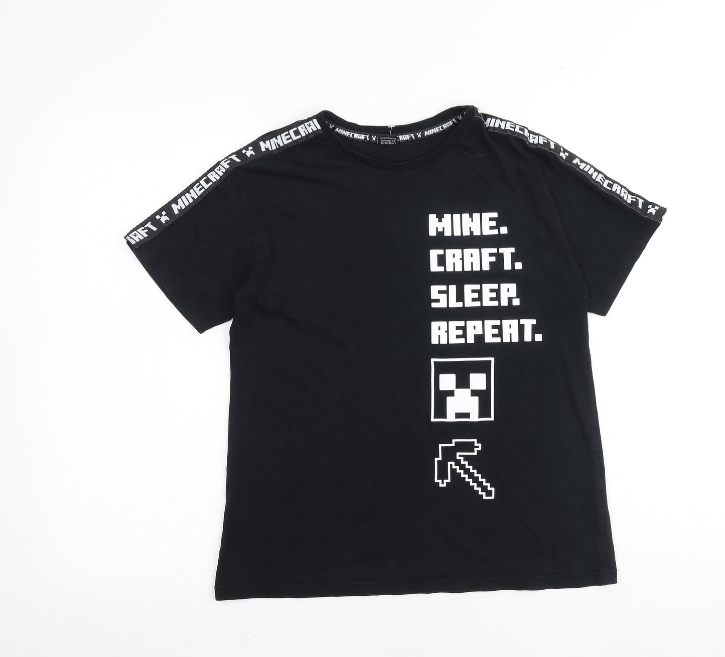 Mojang Boys Black 100% Cotton Basic T-Shirt Size 13-14 Years Round Neck Pullover - Minecraft
