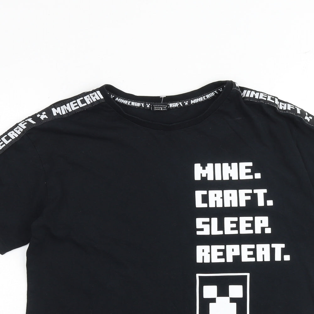Mojang Boys Black 100% Cotton Basic T-Shirt Size 13-14 Years Round Neck Pullover - Minecraft