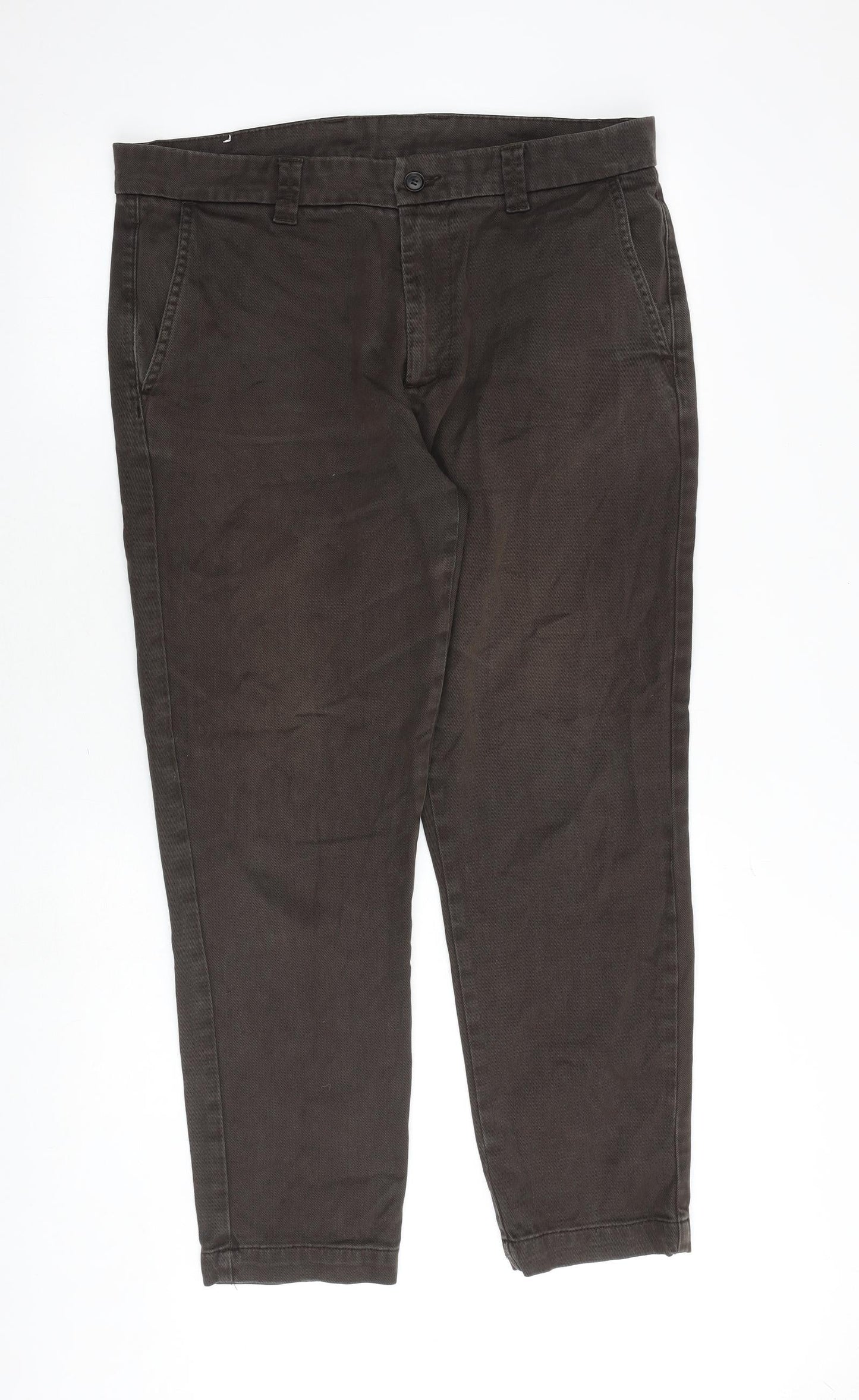 Zara Mens Brown Cotton Trousers Size 37 in Regular Zip