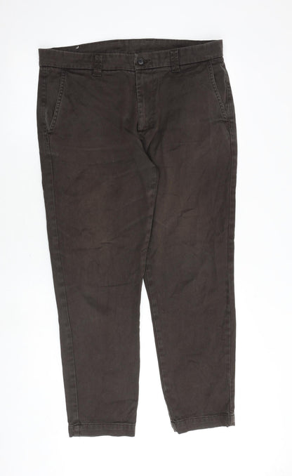Zara Mens Brown Cotton Trousers Size 37 in Regular Zip