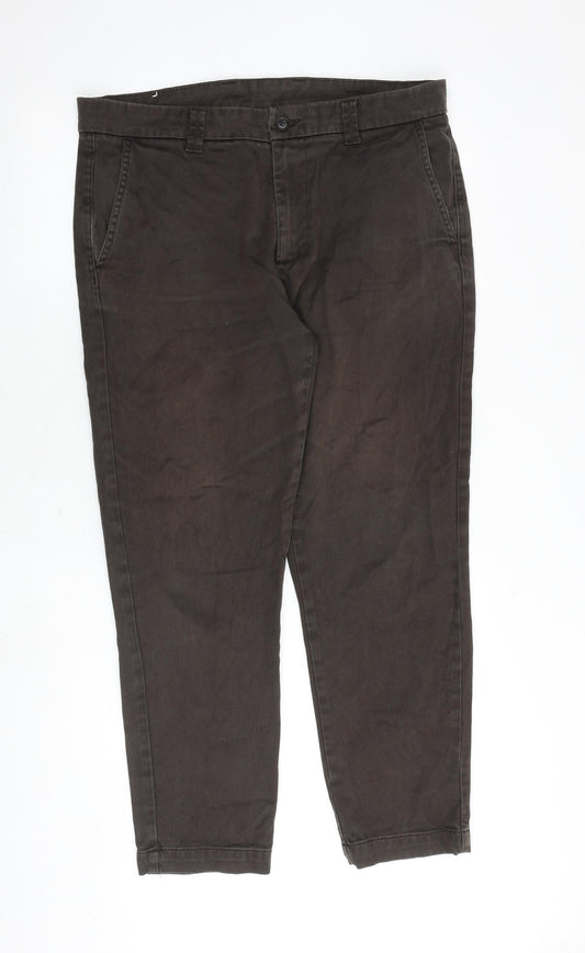 Zara Mens Brown Cotton Trousers Size 37 in Regular Zip