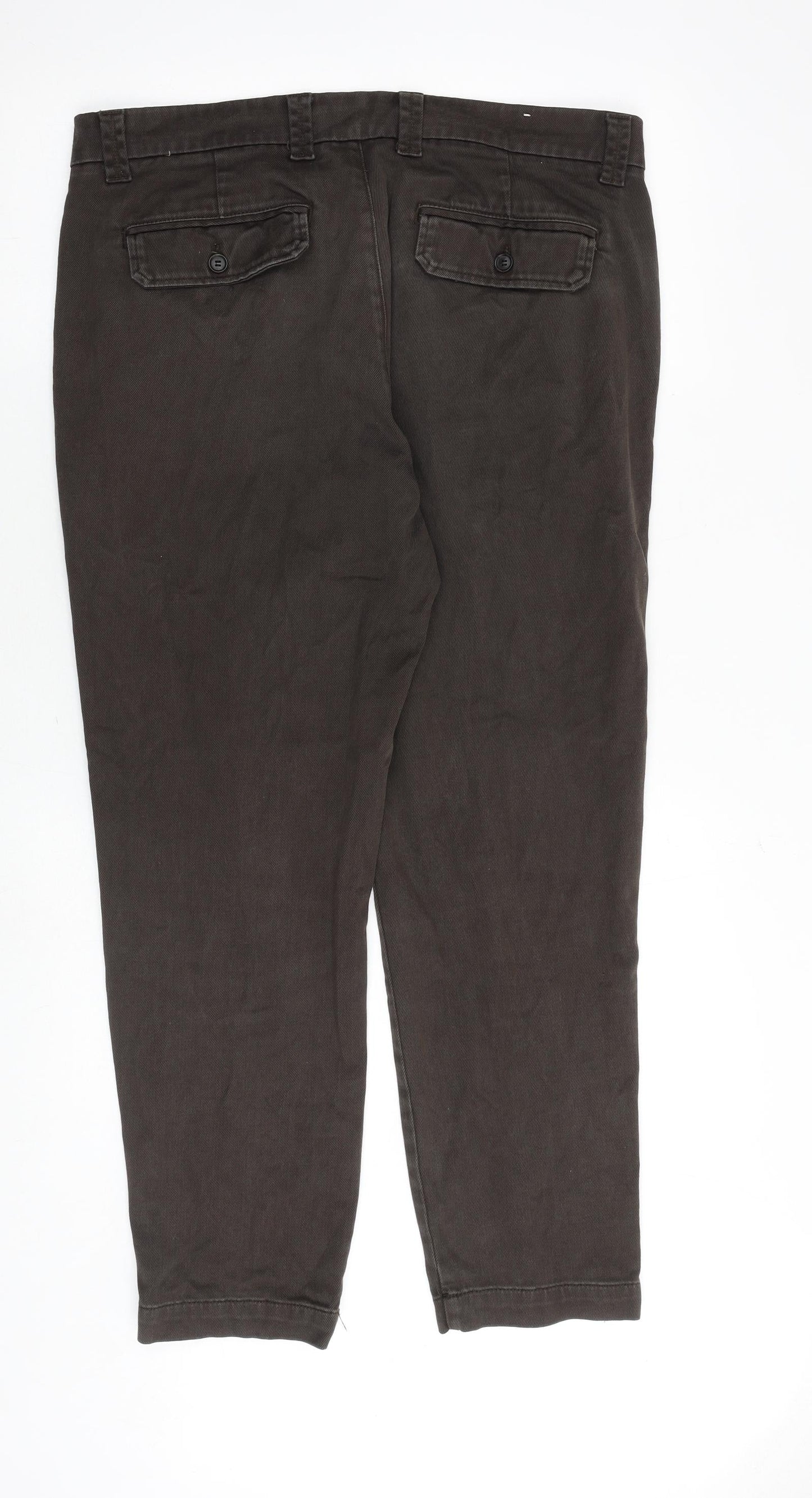 Zara Mens Brown Cotton Trousers Size 37 in Regular Zip