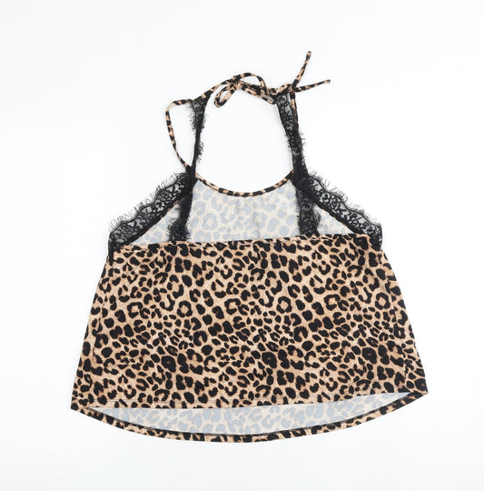 New Look Womens Brown Animal Print Polyester Camisole Tank Size L Halter - Leopard Print Lace Detail