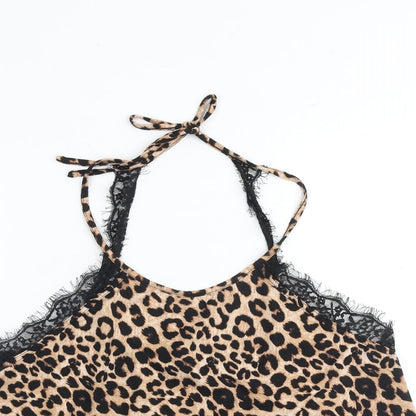 New Look Womens Brown Animal Print Polyester Camisole Tank Size L Halter - Leopard Print Lace Detail