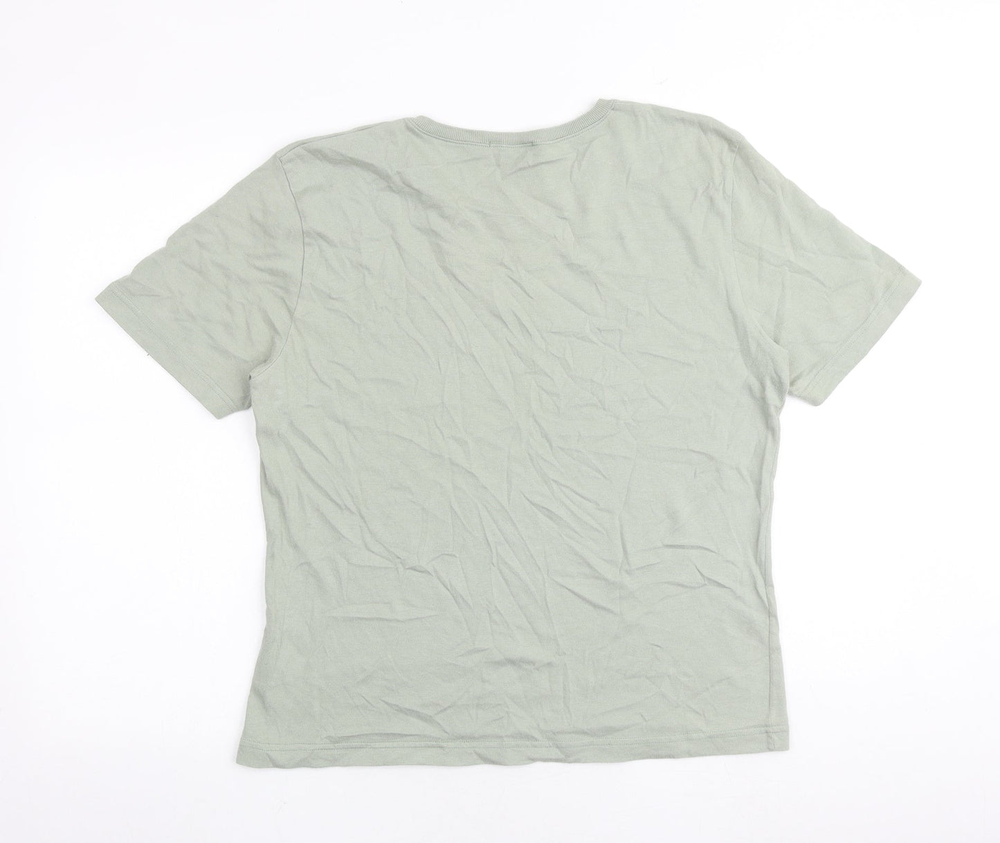 Bonmarché Womens Green 100% Cotton Basic T-Shirt Size L Round Neck - Palm Trees
