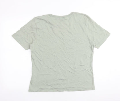 Bonmarché Womens Green 100% Cotton Basic T-Shirt Size L Round Neck - Palm Trees