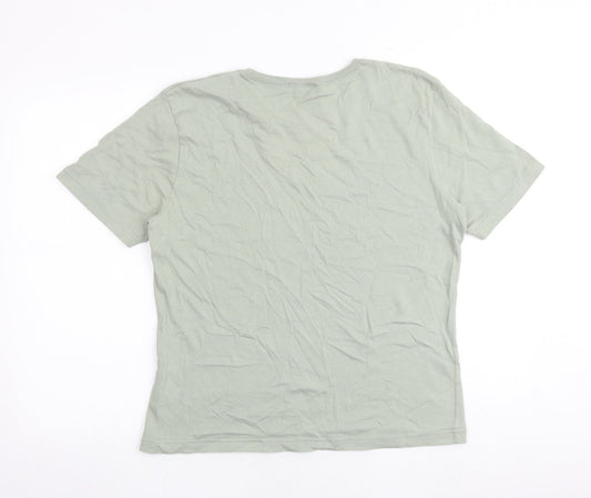 Bonmarché Womens Green 100% Cotton Basic T-Shirt Size L Round Neck - Palm Trees