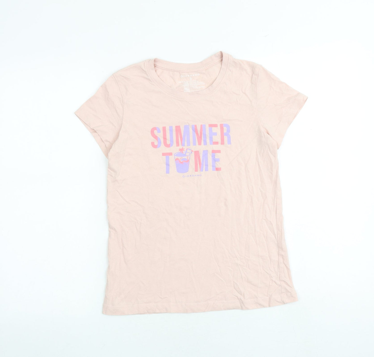 Giordano Girls Pink 100% Cotton Basic T-Shirt Size S Crew Neck Pullover - Summer Time