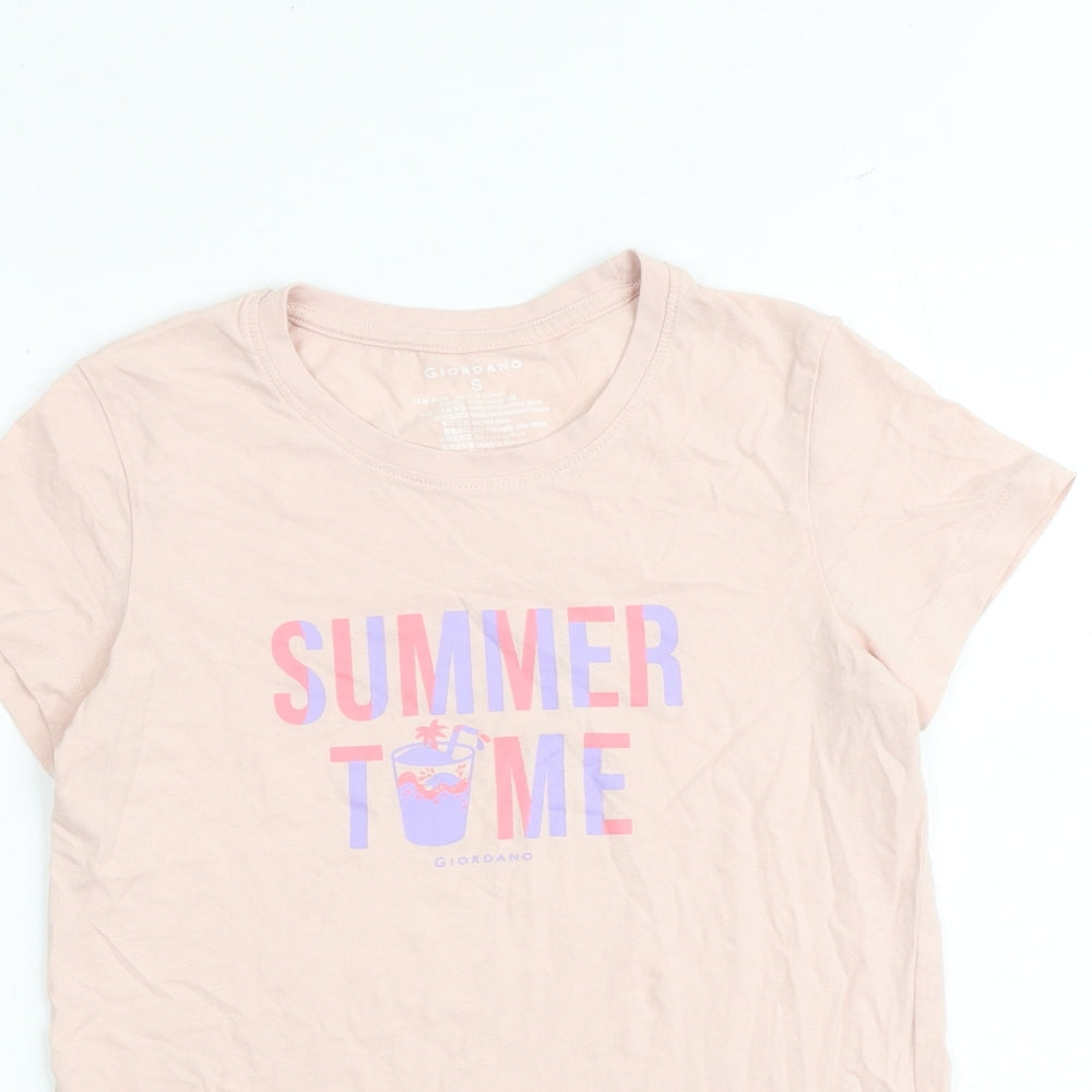 Giordano Girls Pink 100% Cotton Basic T-Shirt Size S Crew Neck Pullover - Summer Time