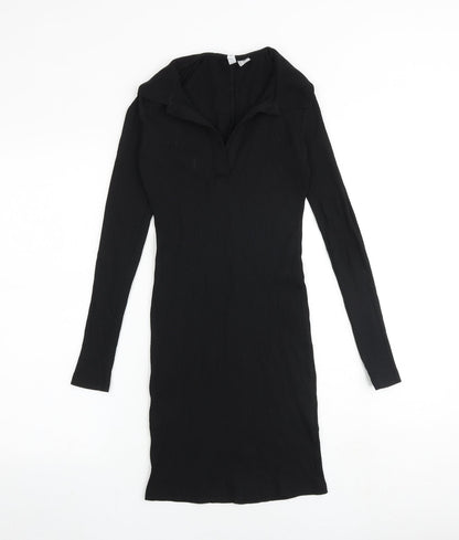 H&M Womens Black Cotton Jumper Dress Size XS Collared Pullover