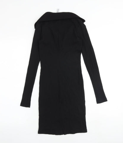 H&M Womens Black Cotton Jumper Dress Size XS Collared Pullover