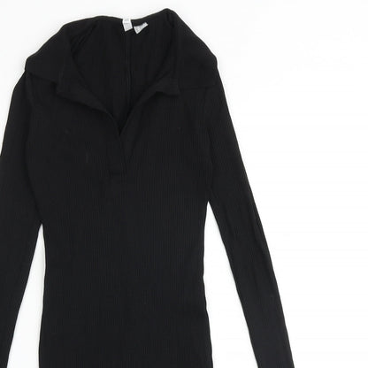 H&M Womens Black Cotton Jumper Dress Size XS Collared Pullover